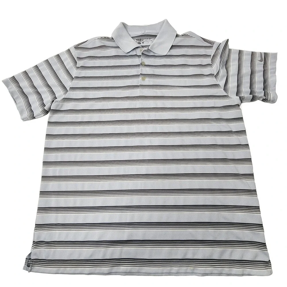 Nike Dri-FiT Standard Golf Polo Shirt Men's Large Striped light Blue Gray